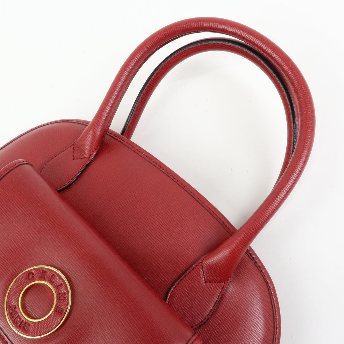 CELINE Circle Logo Leather Dome Hand Bag Red