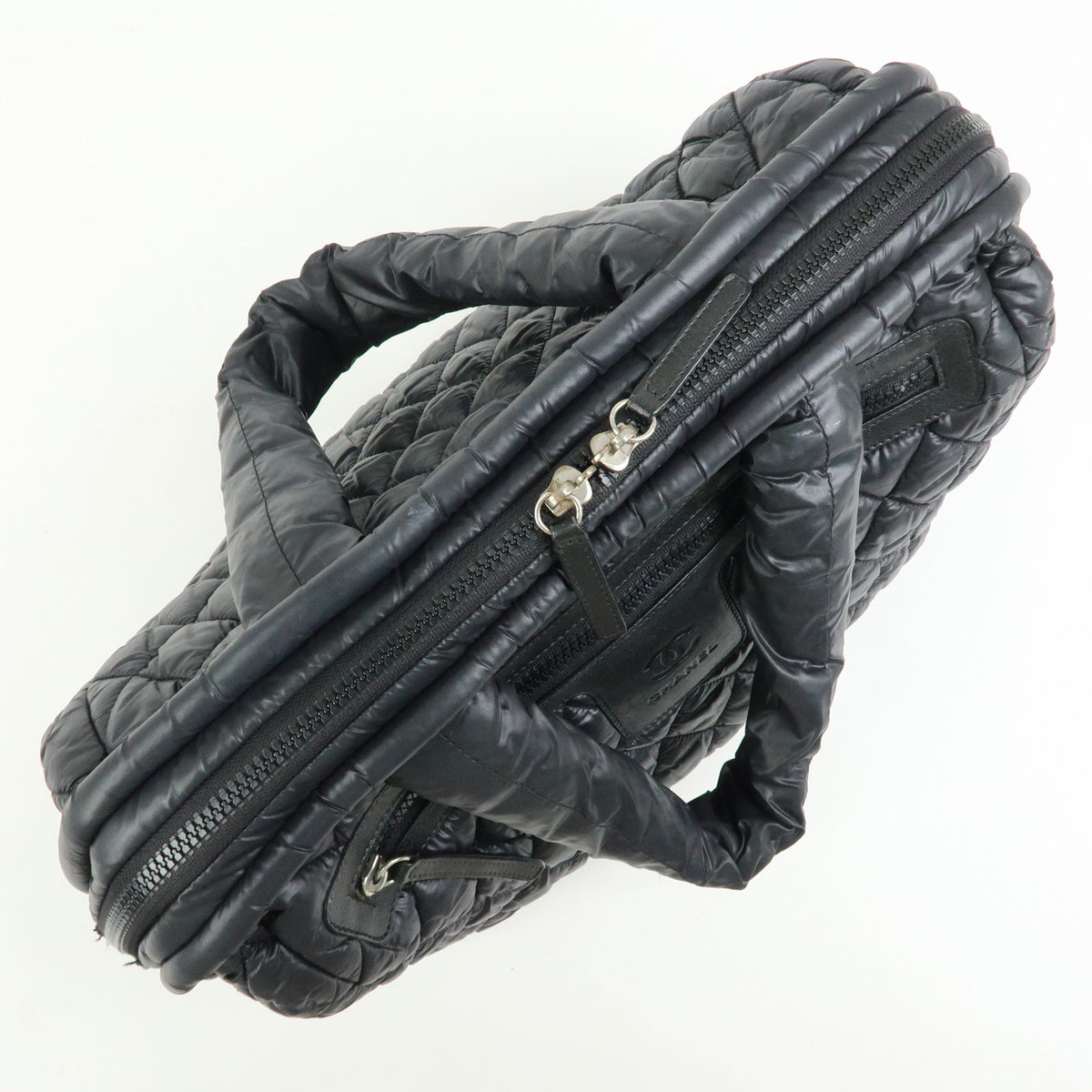 CHANEL COCO COCOON Nylon Leather Boston Bag Hand Bag Black A47205