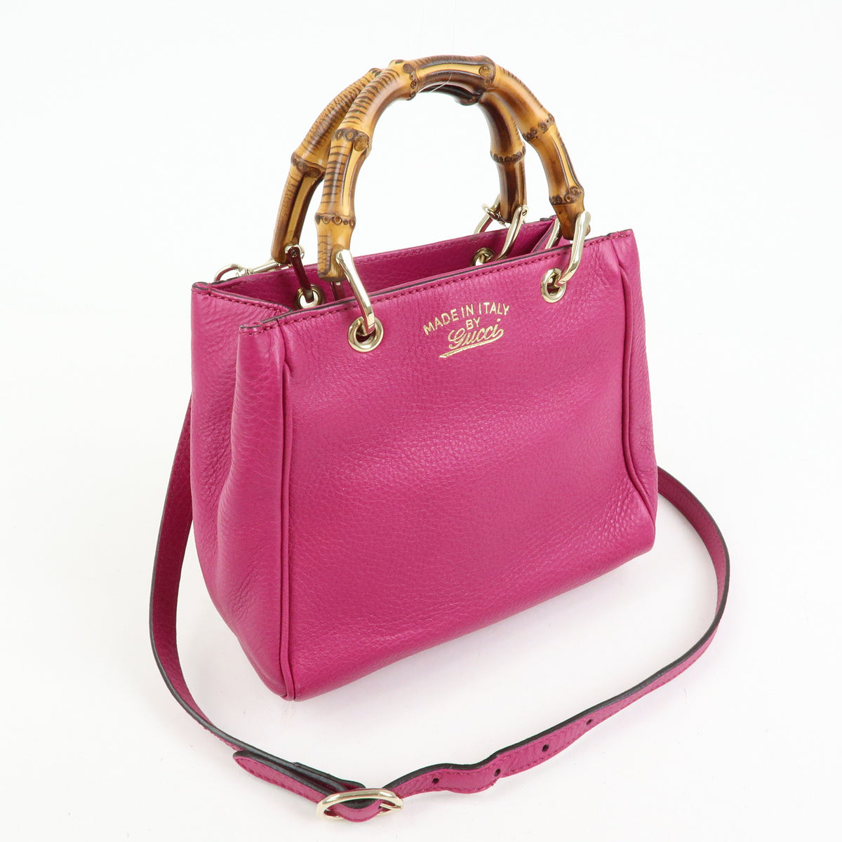 GUCCI Bamboo Mini Shopper Leather 2Way Bag Hand Bag Pink Purple 368823