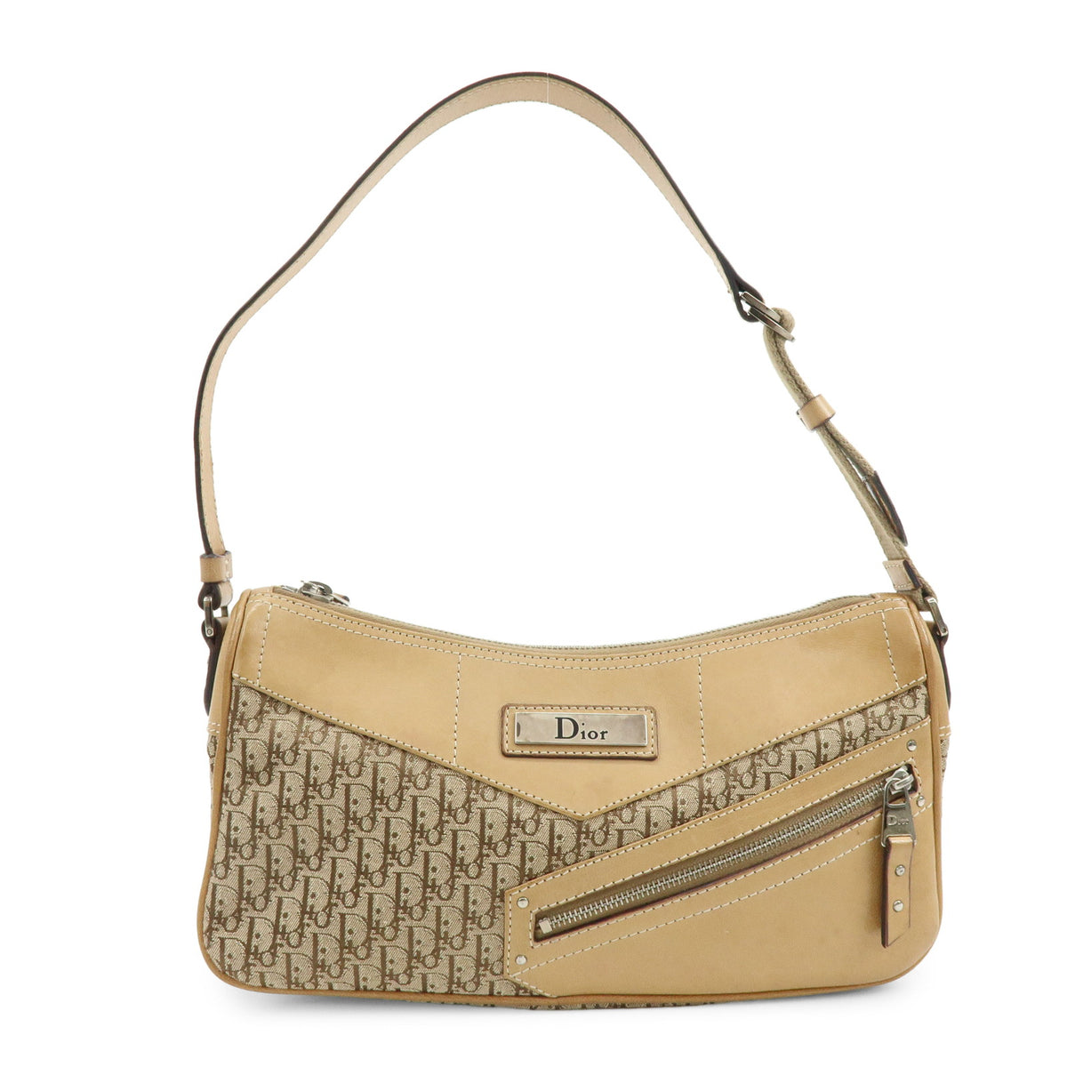 Christian Dior Street Chic Trotter Jaquard Canvas Leather Shoulder Bag