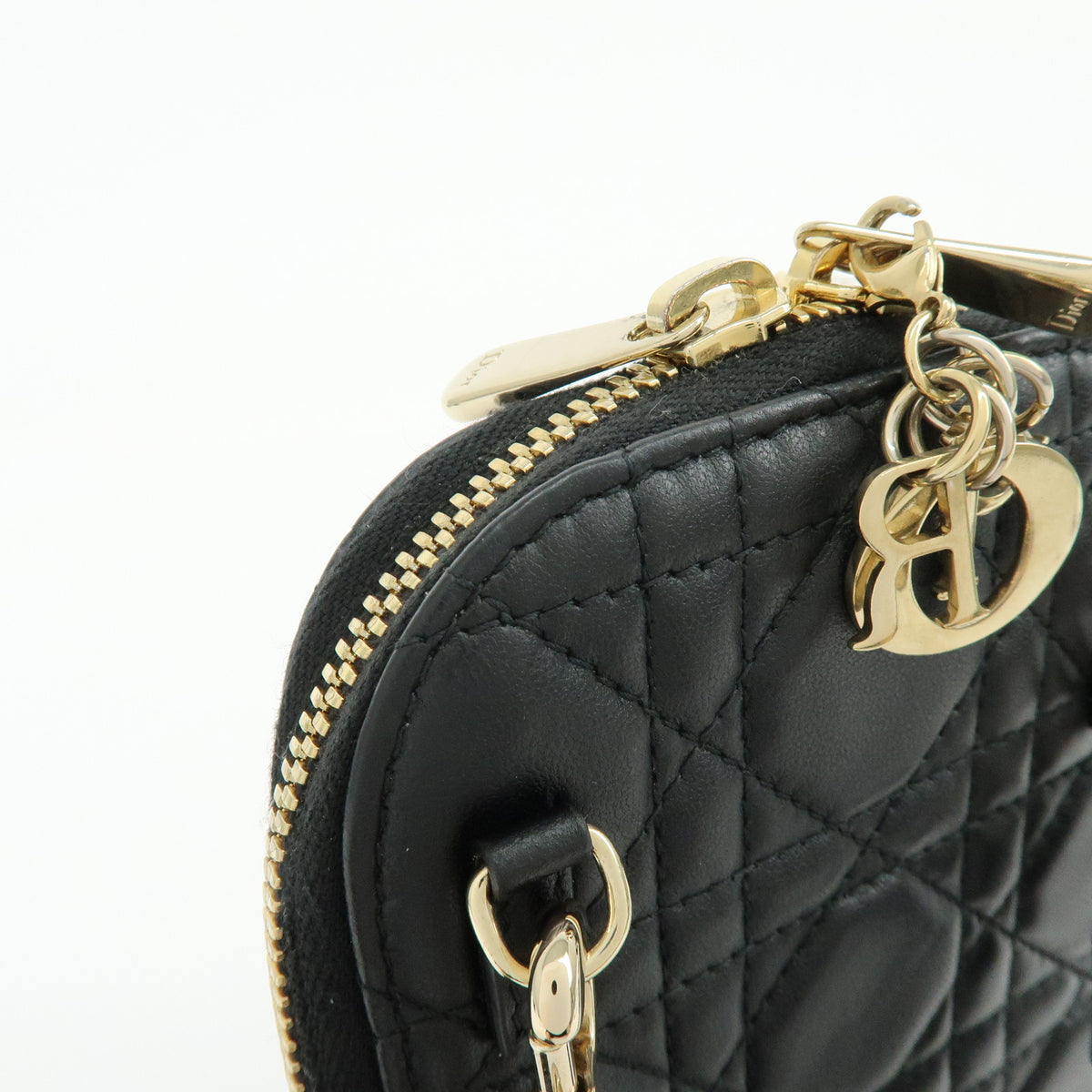Christian Dior Cannage Lamb Skin Phone Holder Phone Case Black