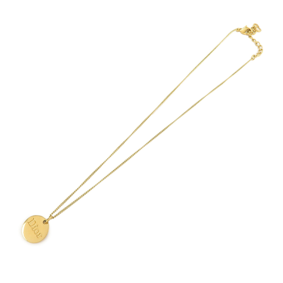 Christian Dior Logo Circle Pendant Metal Necklace Gold