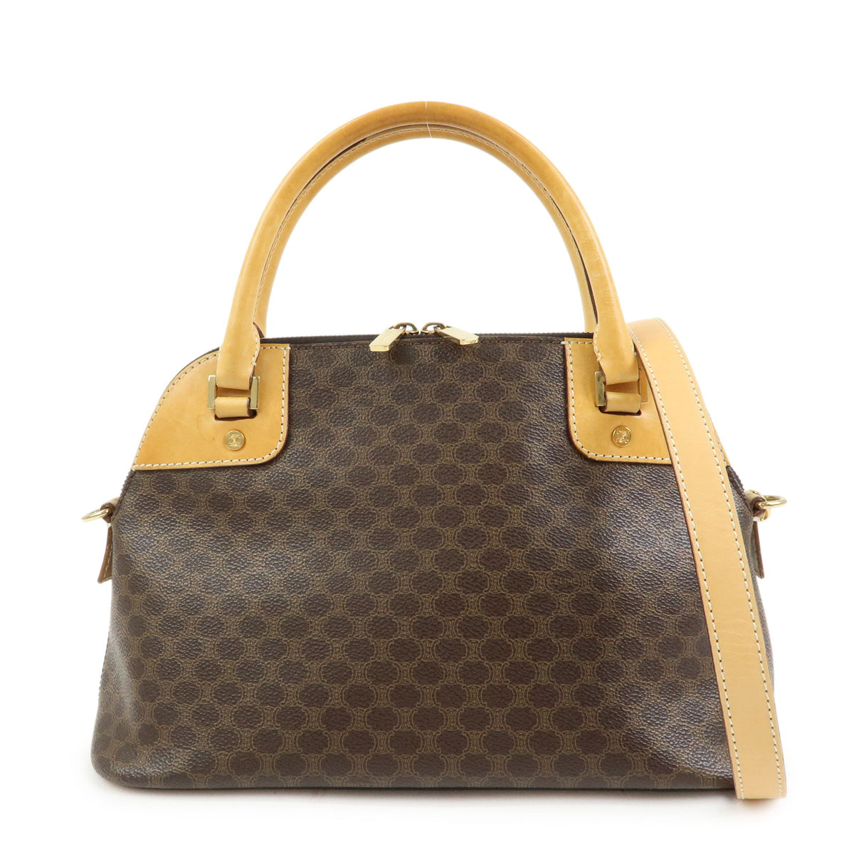 CELINE Macadam PVC Leather 2Way Bag Hand Bag Shoulder Bag Brown Beige