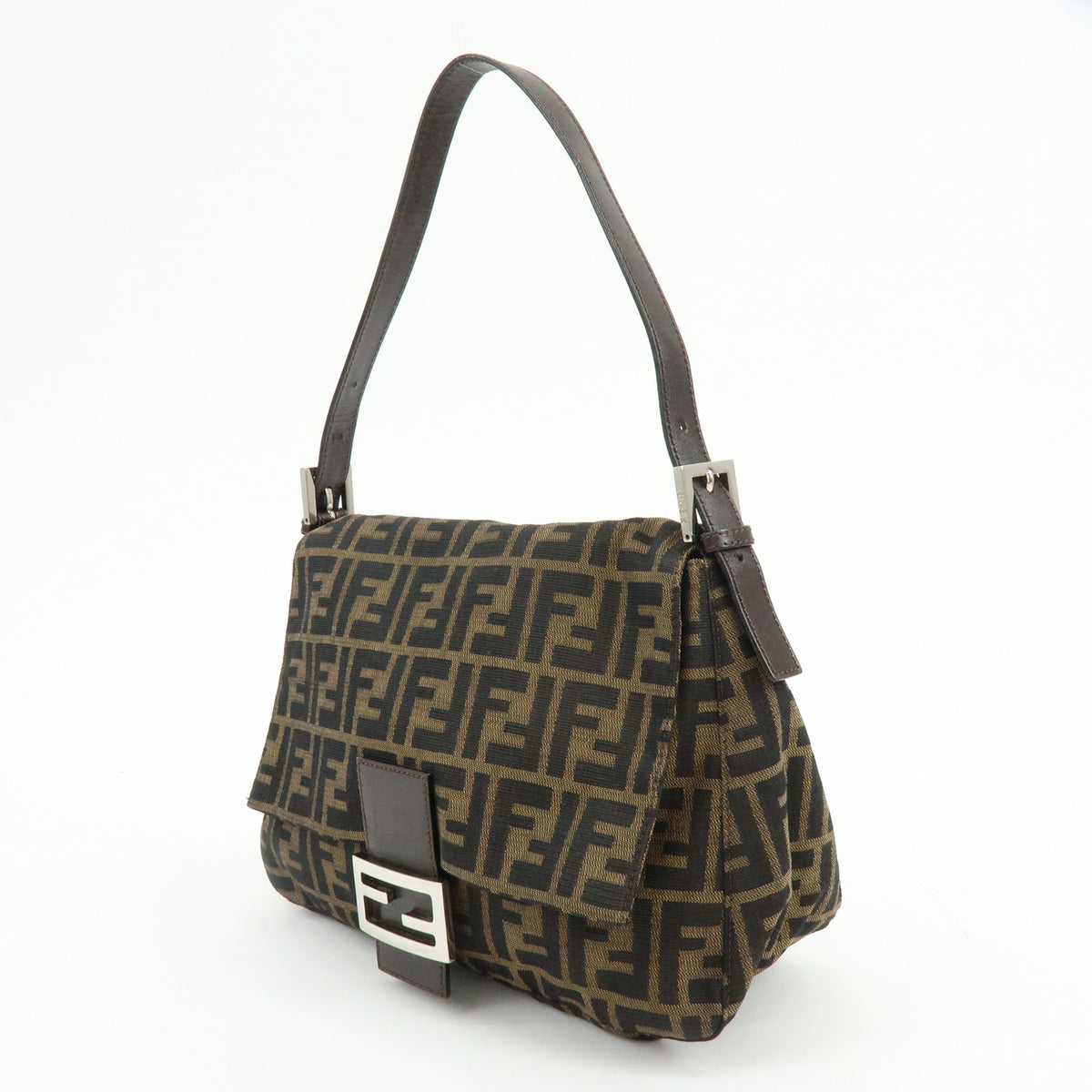 FENDI Zucca Mamma Baguette Jacquard Canvas Leather Shoulder Bag 26325