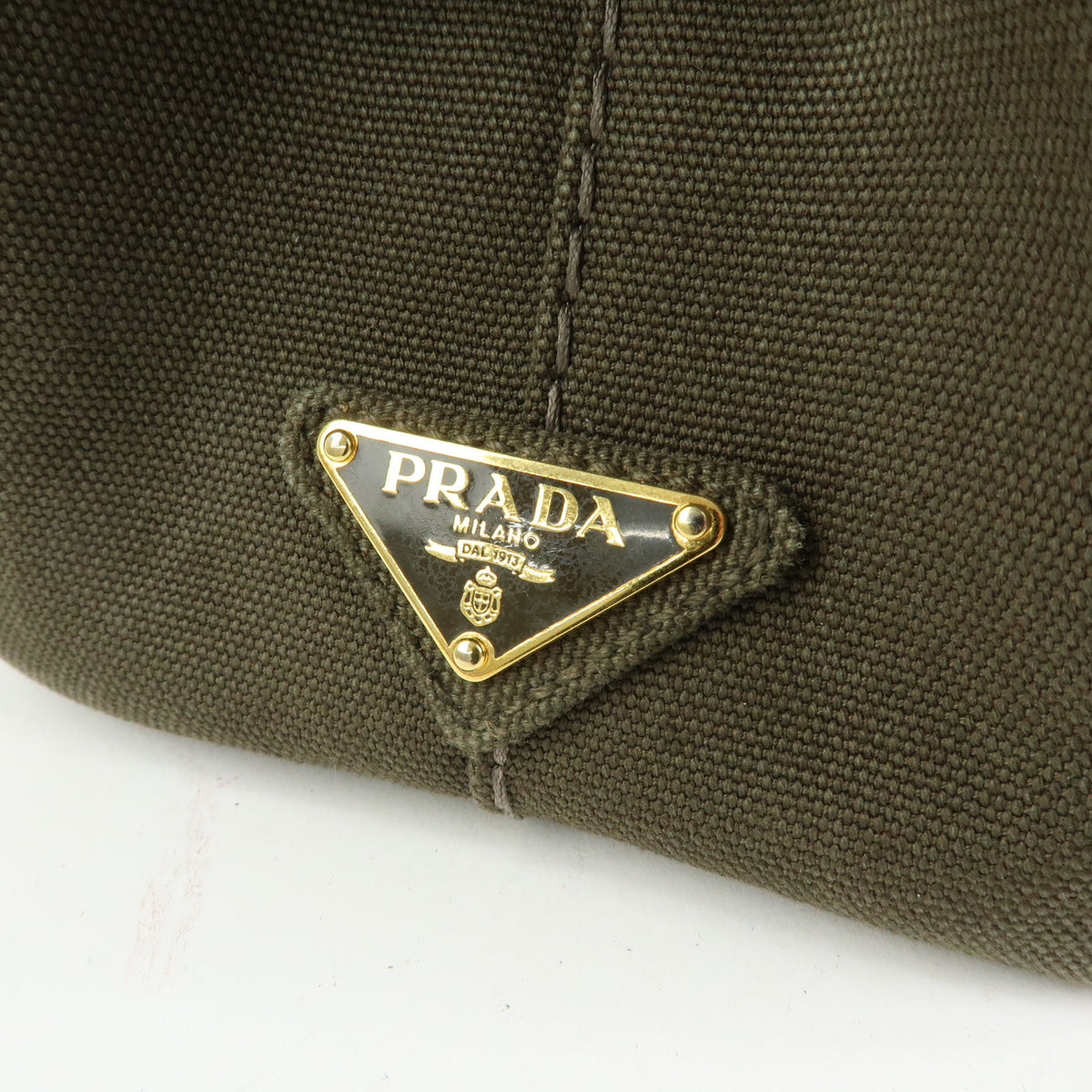 PRADA Triangle Logo Canapa Mini Canvas Tote Bag Hand Bag Khaki BN2439