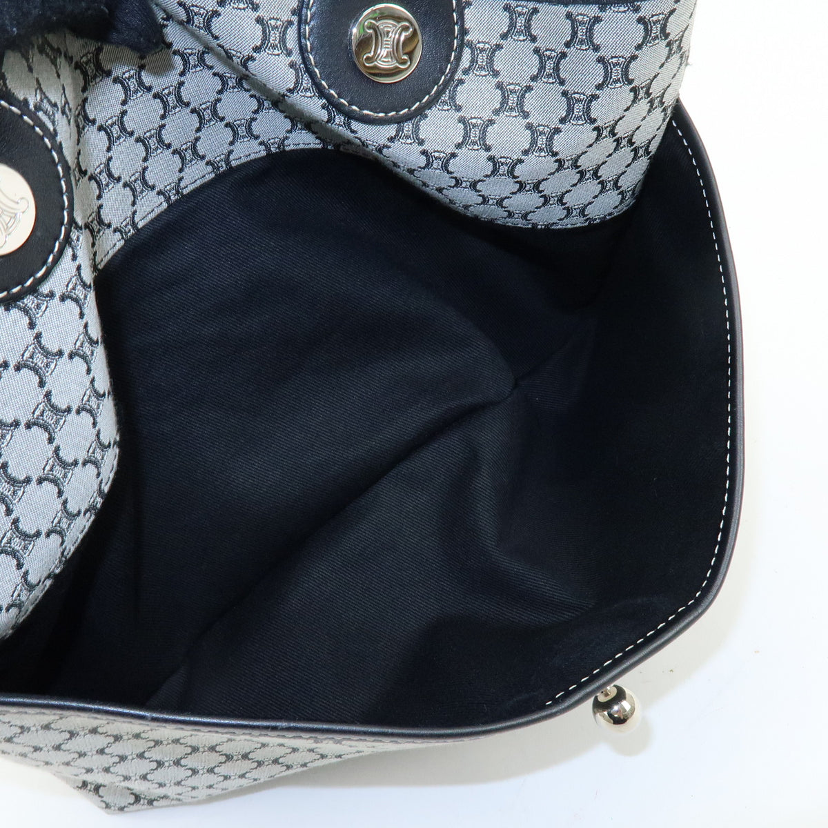 CELINE Macadam Canvas Leather Tote Bag Hand Bag Grey Black