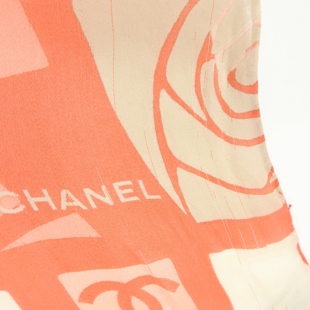 CHANEL COCO Mark Silk 100% Scarf Pink Orange White