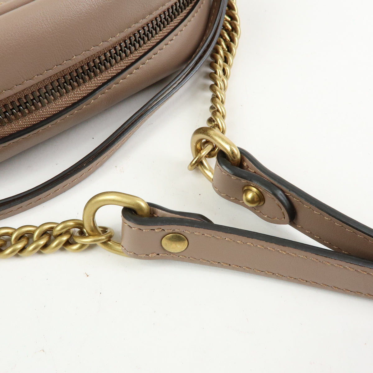 GUCCI GG Marmont Double G Leather Chain Shoulder Bag Pink Beige 448065