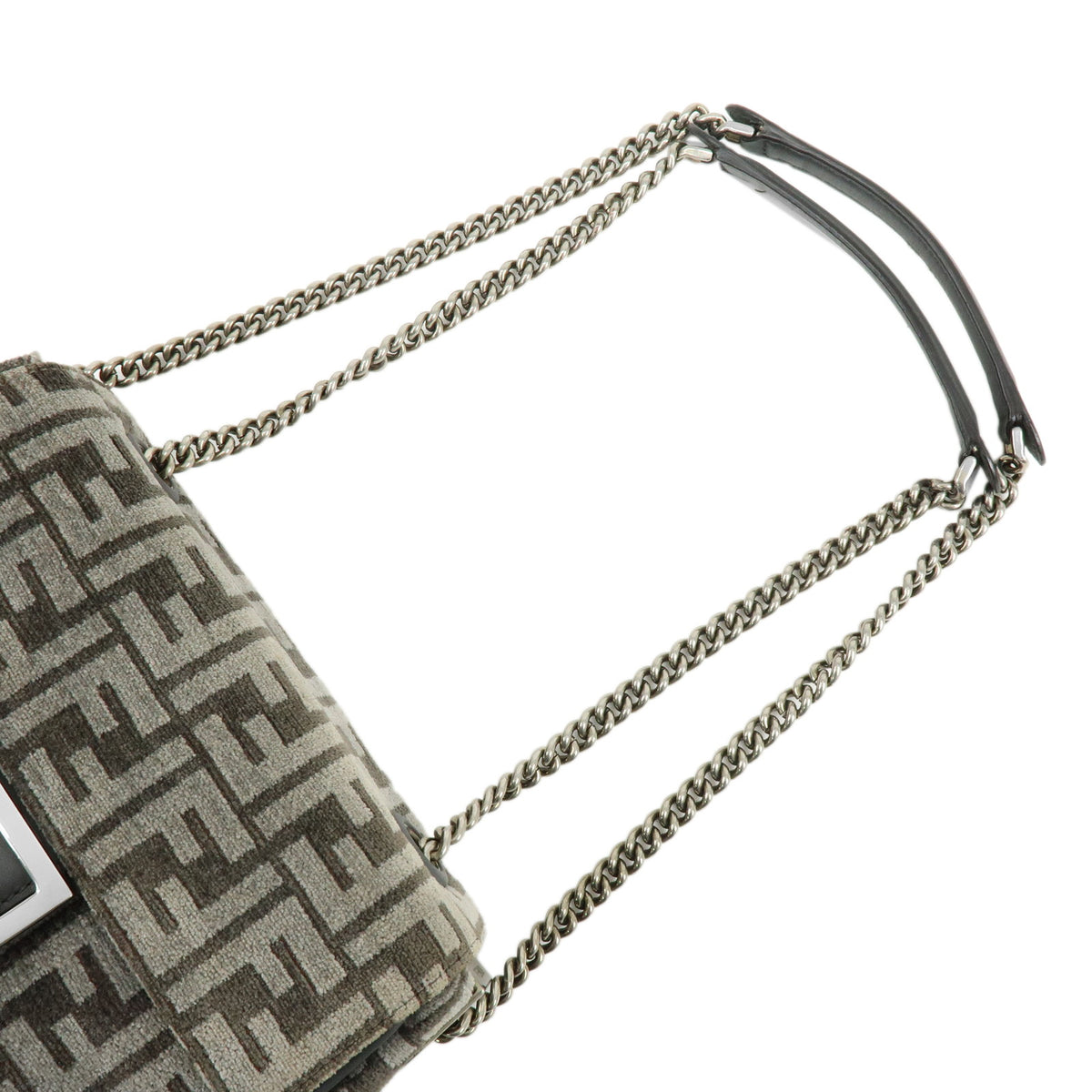 FENDI Zucca Baguette Chain Midi Viscose Shoulder Bag Gray 8BR793