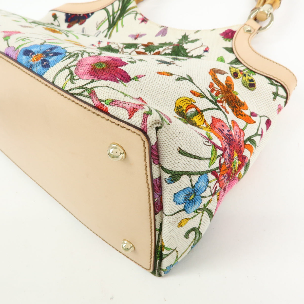GUCCI Flora Bamboo Canvas Leather Shoulder Bag Hand Bag 137395