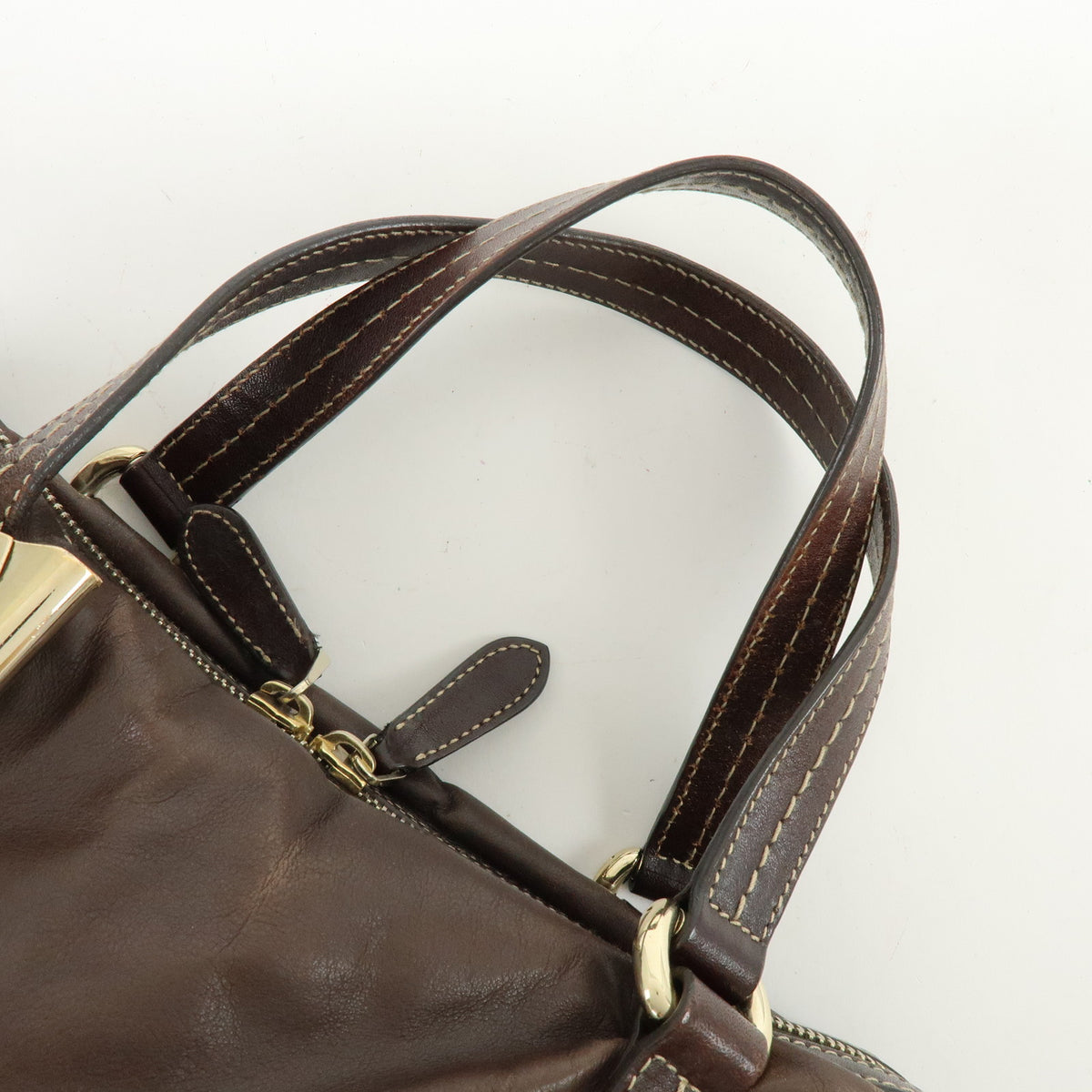 GUCCI Duchessa Leather Mini Boston Bag Hand Bag Dark Brown 181487
