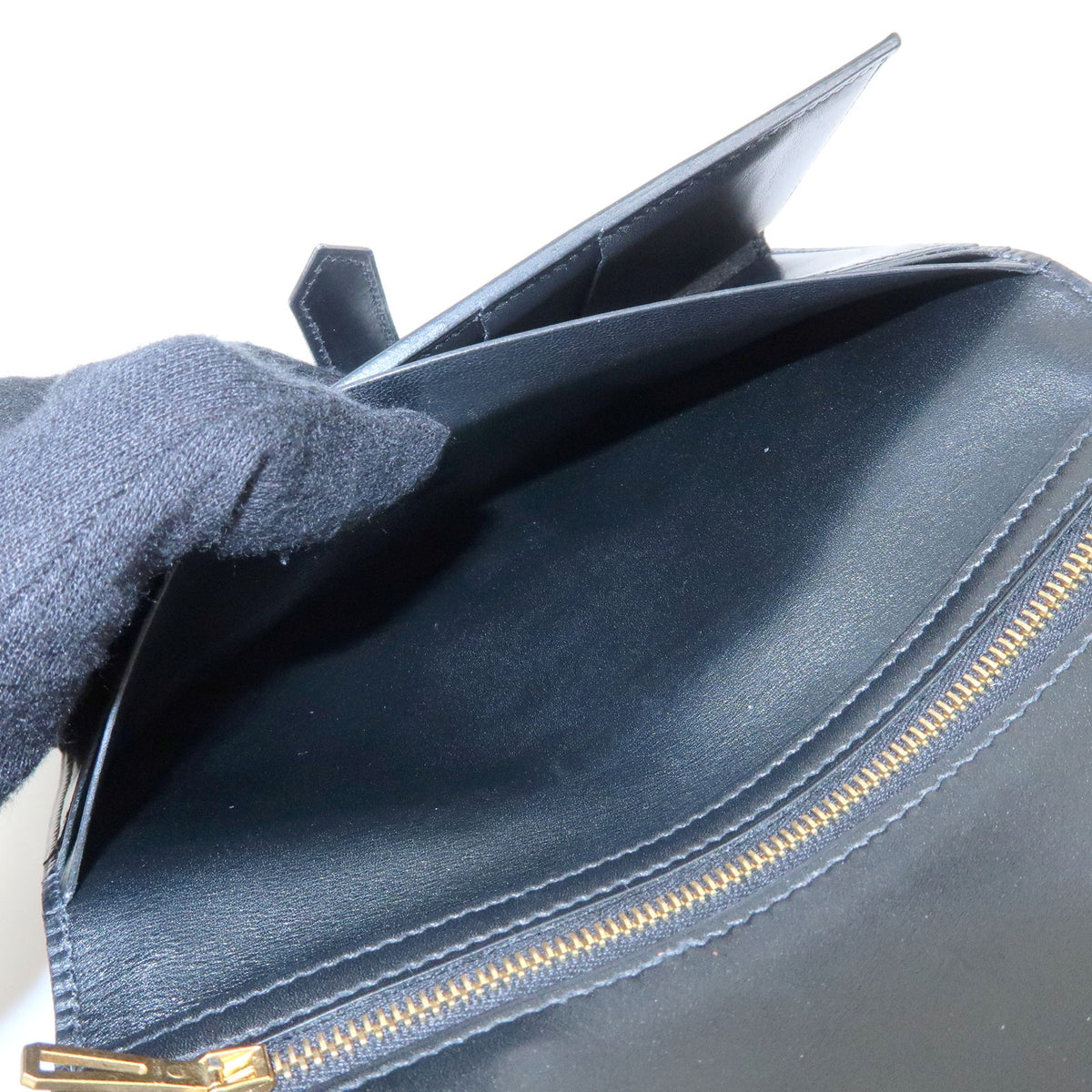 HERMES Bearn Leather Bi-fold Long Wallet □I Stamped Black Gold