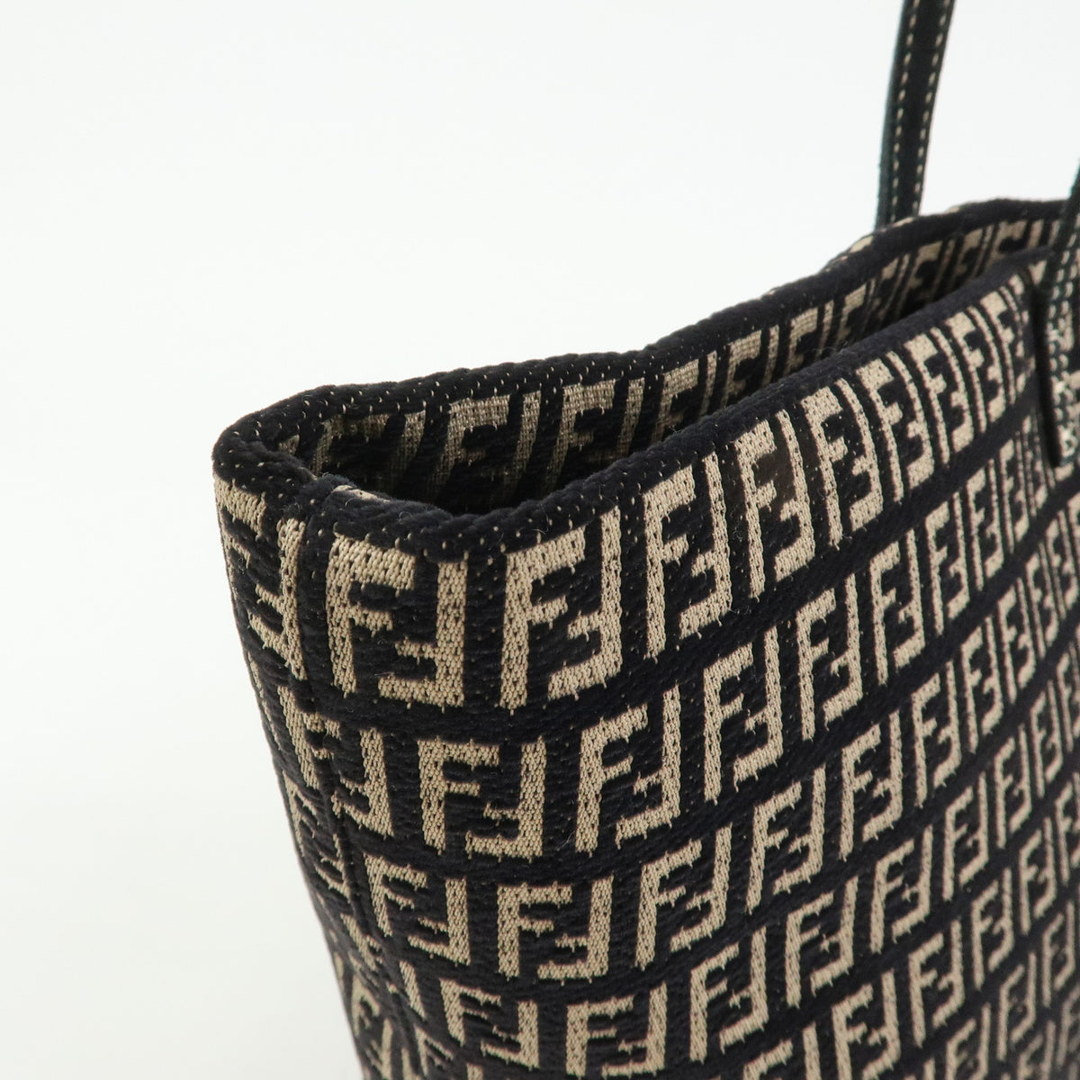 FENDI Zucchino Canvas Leather Tote Bag Shoulder Bag Black Beige 8BH005