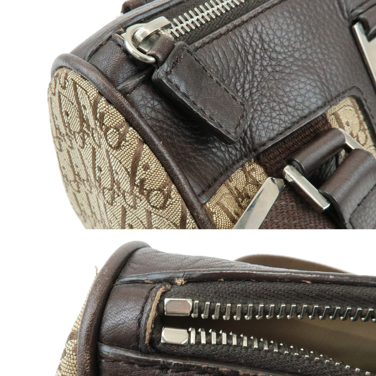 Christian Dior Trotter Jacquard Canvas Hand Bag Mini Boston Bag Brown