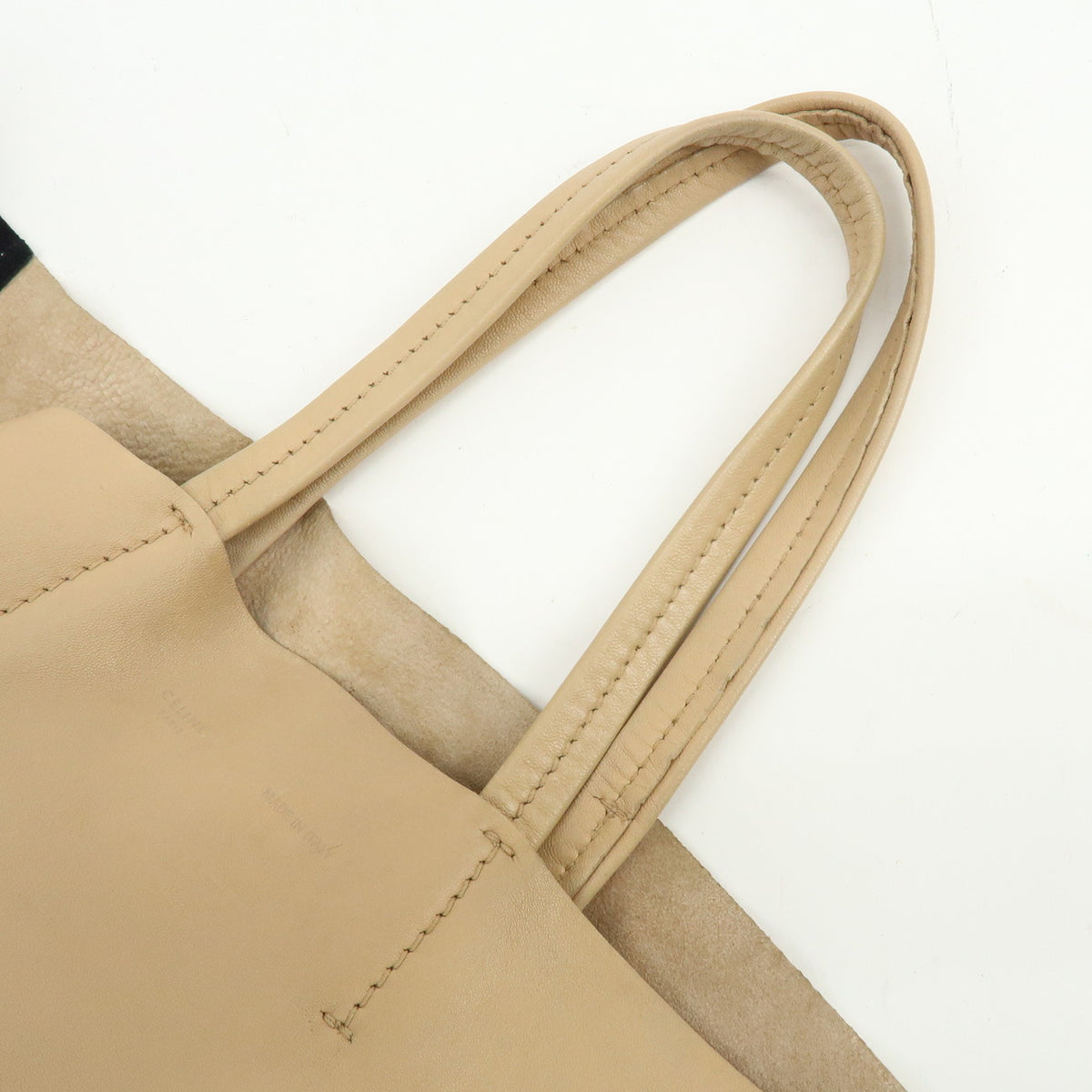 CELINE Horizontal Cabas Leather Tote Bag Hand Bag Beige Black