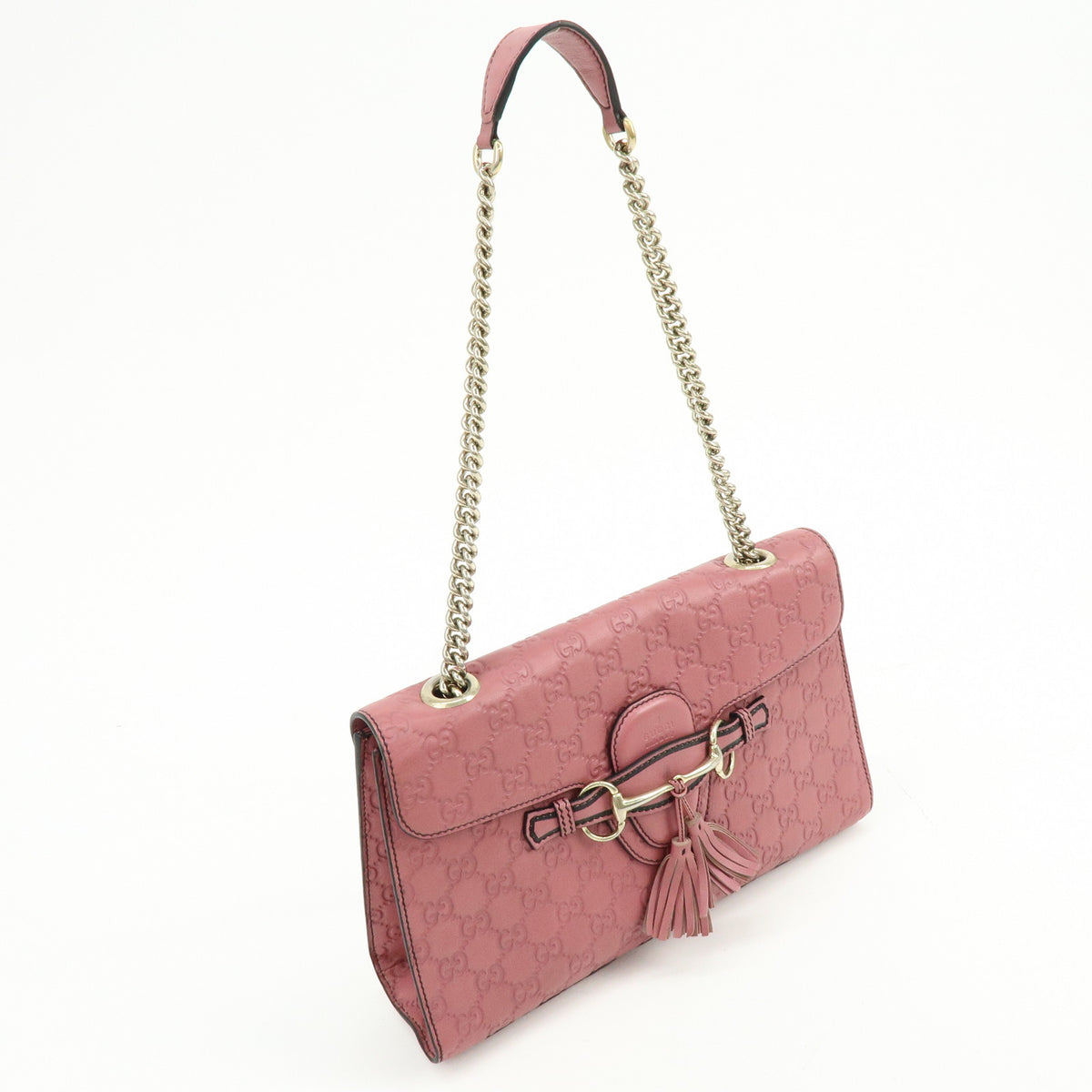 GUCCI Horsebit Guccissima Leather Chain Shoulder Hand Bag Pink 295402