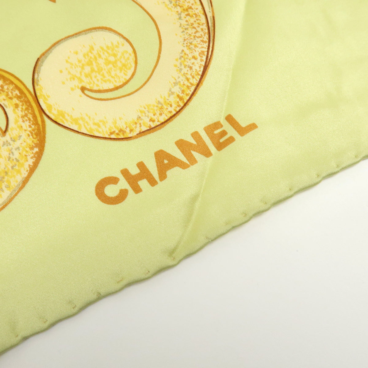 CHANEL Silk100% Sunflower Pattern Scarf Shawl Light Green