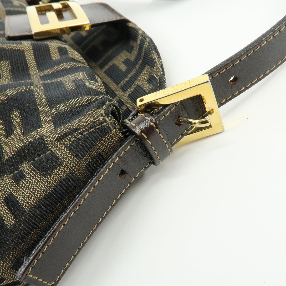 FENDI Zucca Jaquard Canvas Leather Shoulder Bag Hand Bag Brown