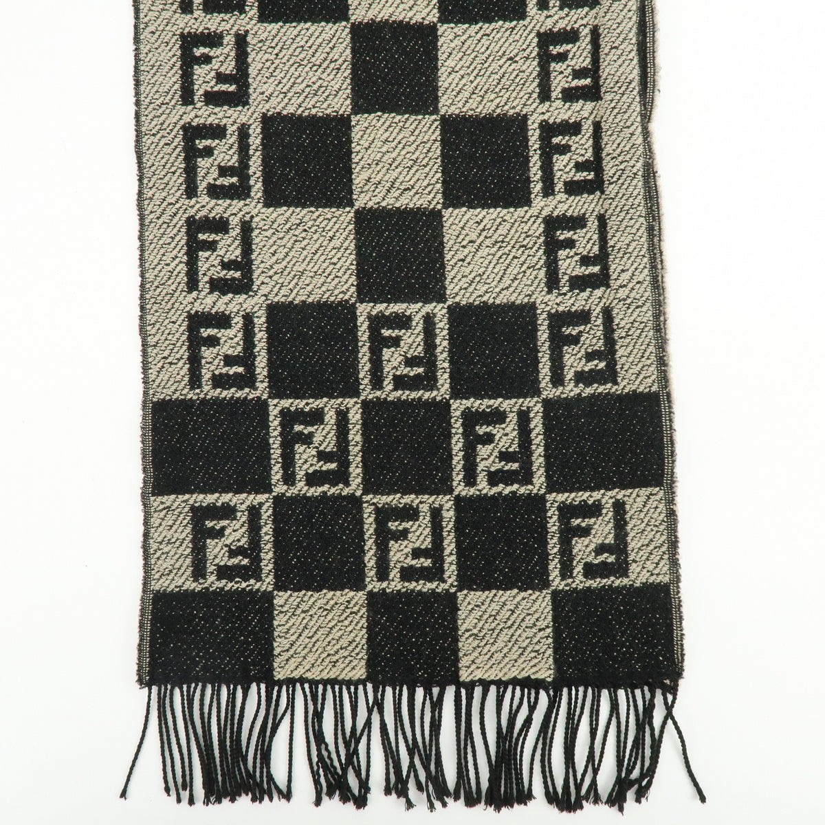 FENDI Zucca FF Logo Acrylic Wool Scarf Shawl Beige Black