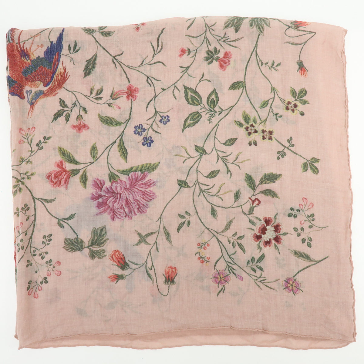 Christian Dior Cashmere 100% Scarf Bird Floral Pink Green Blue Red