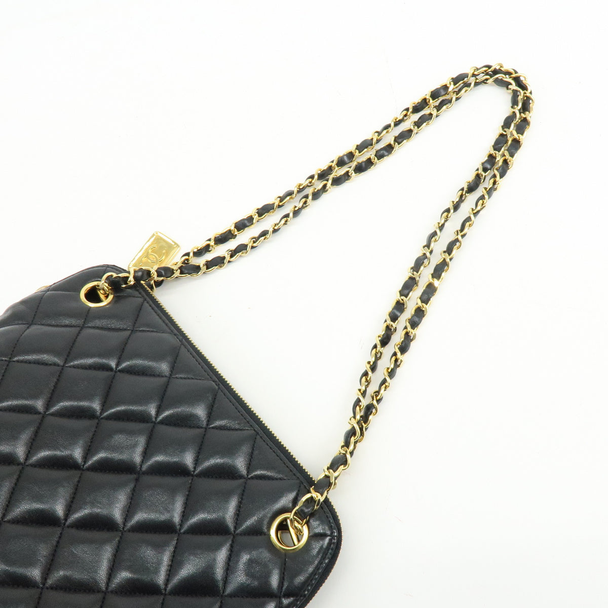 CHANEL Matelasse Lamb Skin Chain Shoulder Bag Hand Bag Black