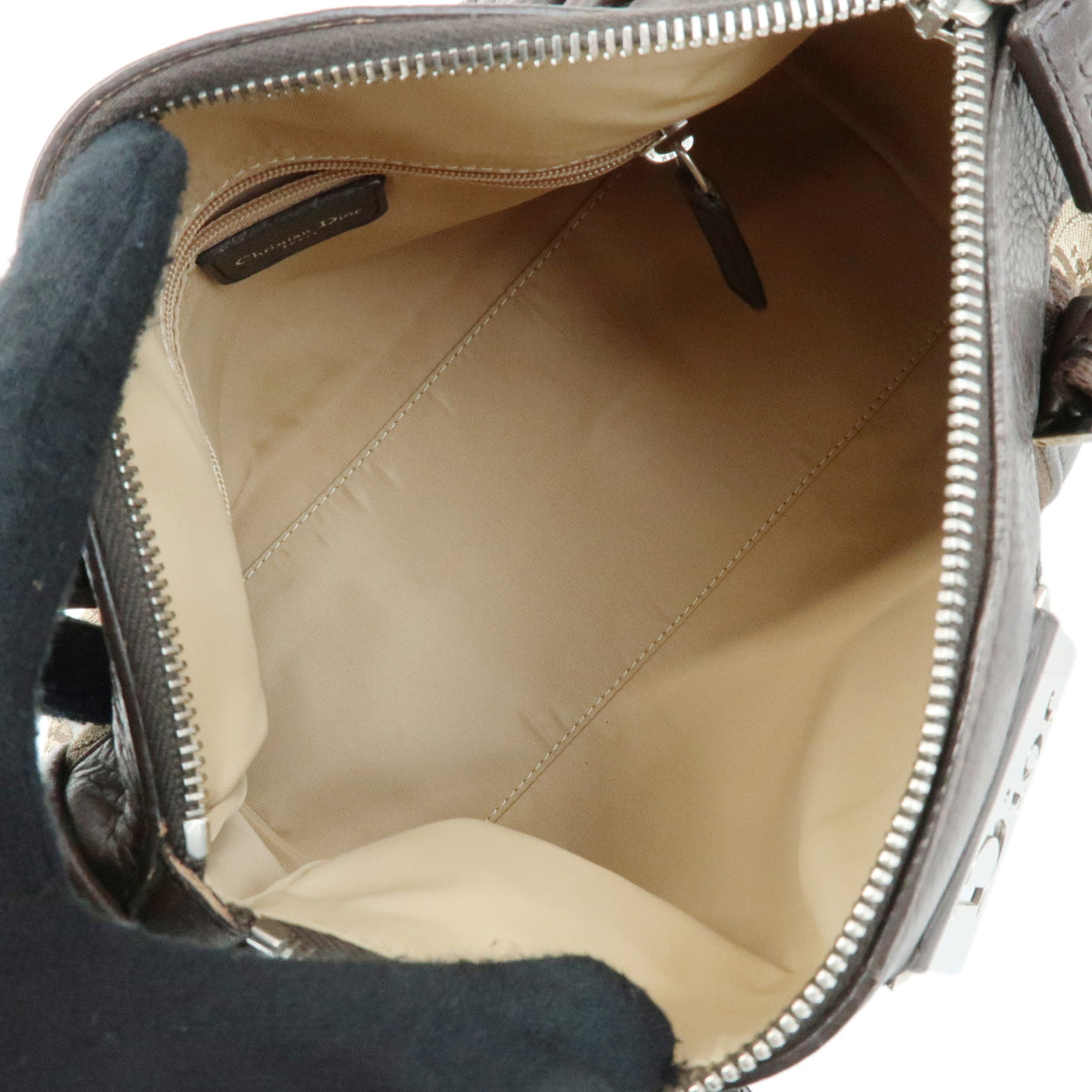 Christian Dior Trotter Jacquard Canvas Hand Bag Mini Boston Bag Brown