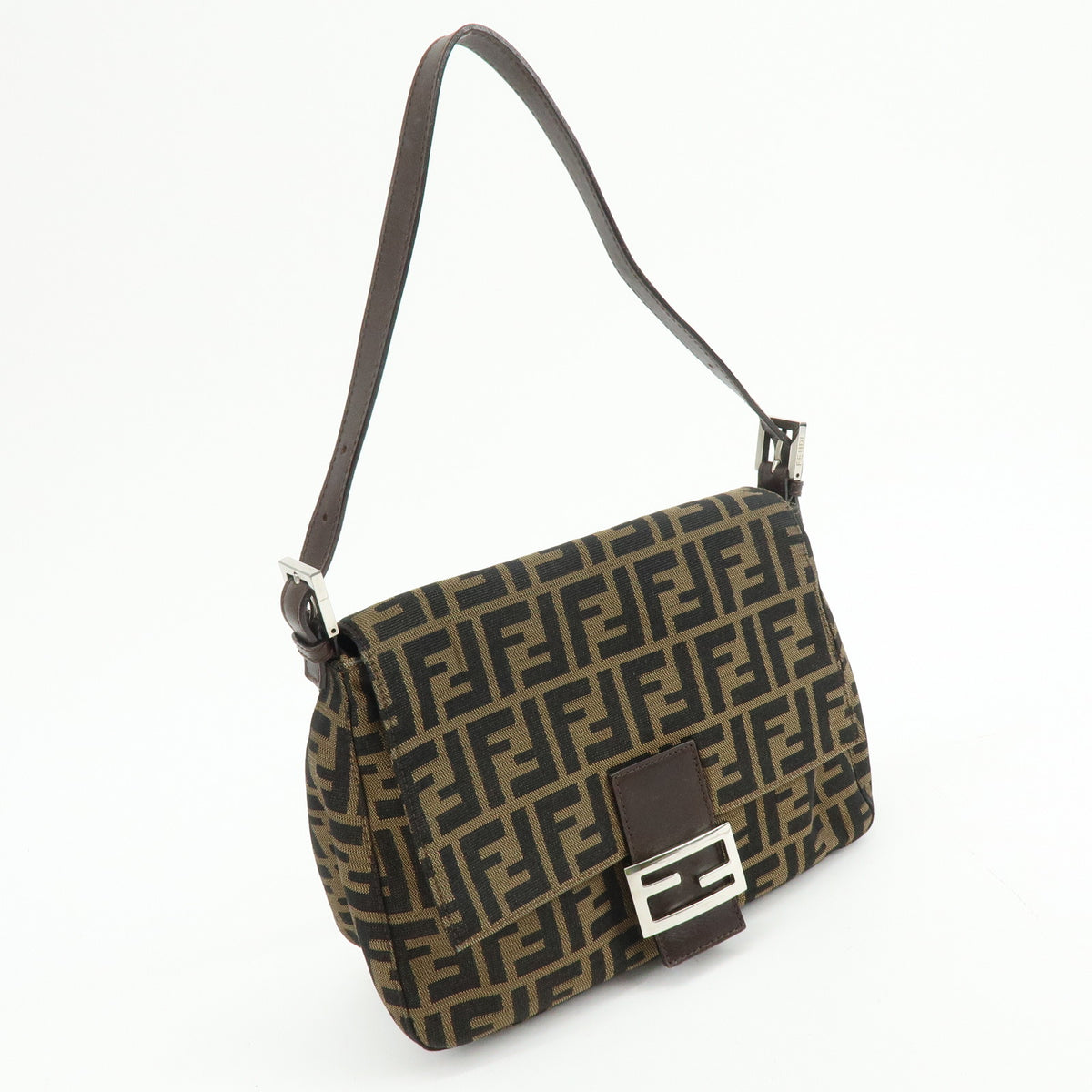 FENDI Zucca Mamma Baguette Canvas Leather Shoulder Bag Hand Bag 26325