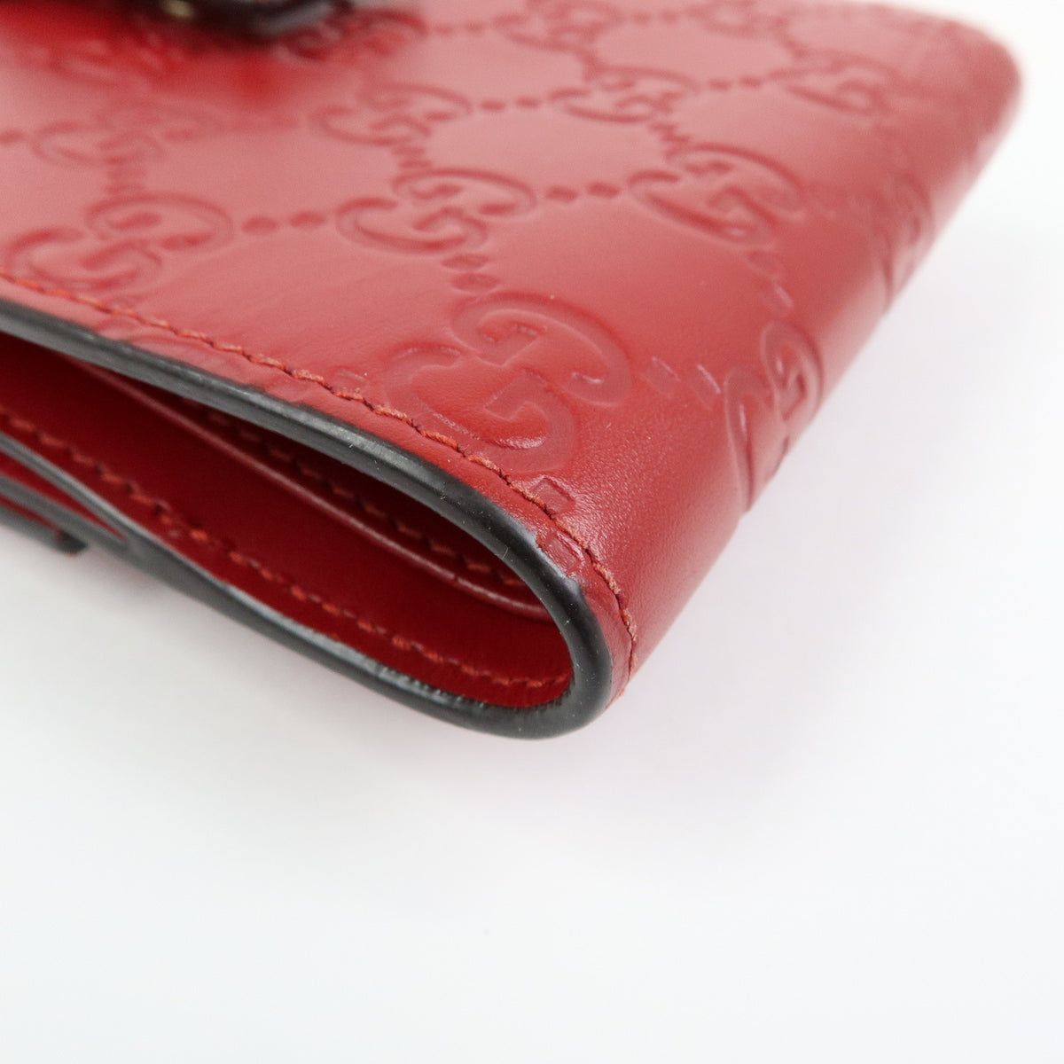 GUCCI Guccissima Leather Bi-fold Compact Wallet Red 406925
