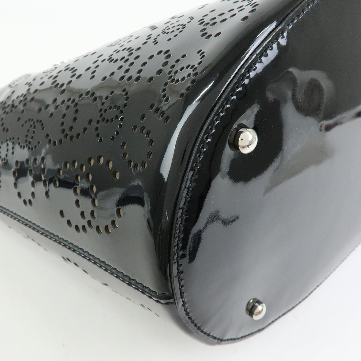 CHANEL COCO Mark Patent Leather Perforated Punching Hand Tote Bag Black