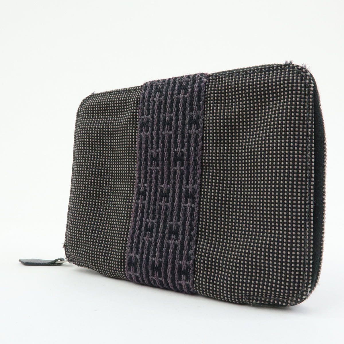 HERMES Herline Purse PM Nylon Canvas Leather Zip Wallet Grey Black