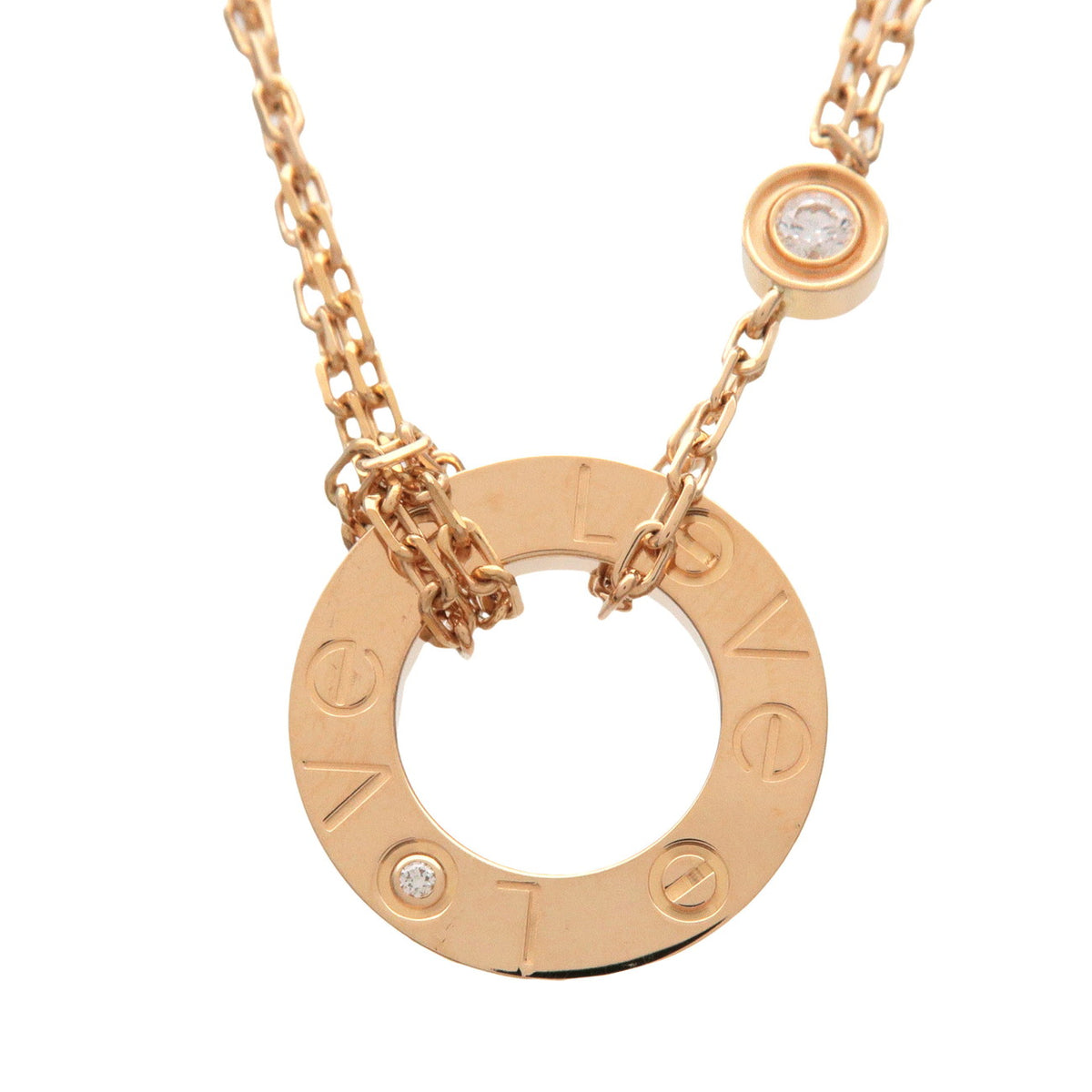 Cartier Love Circle 2P Diamond Necklace K18 750YG Yellow Gold