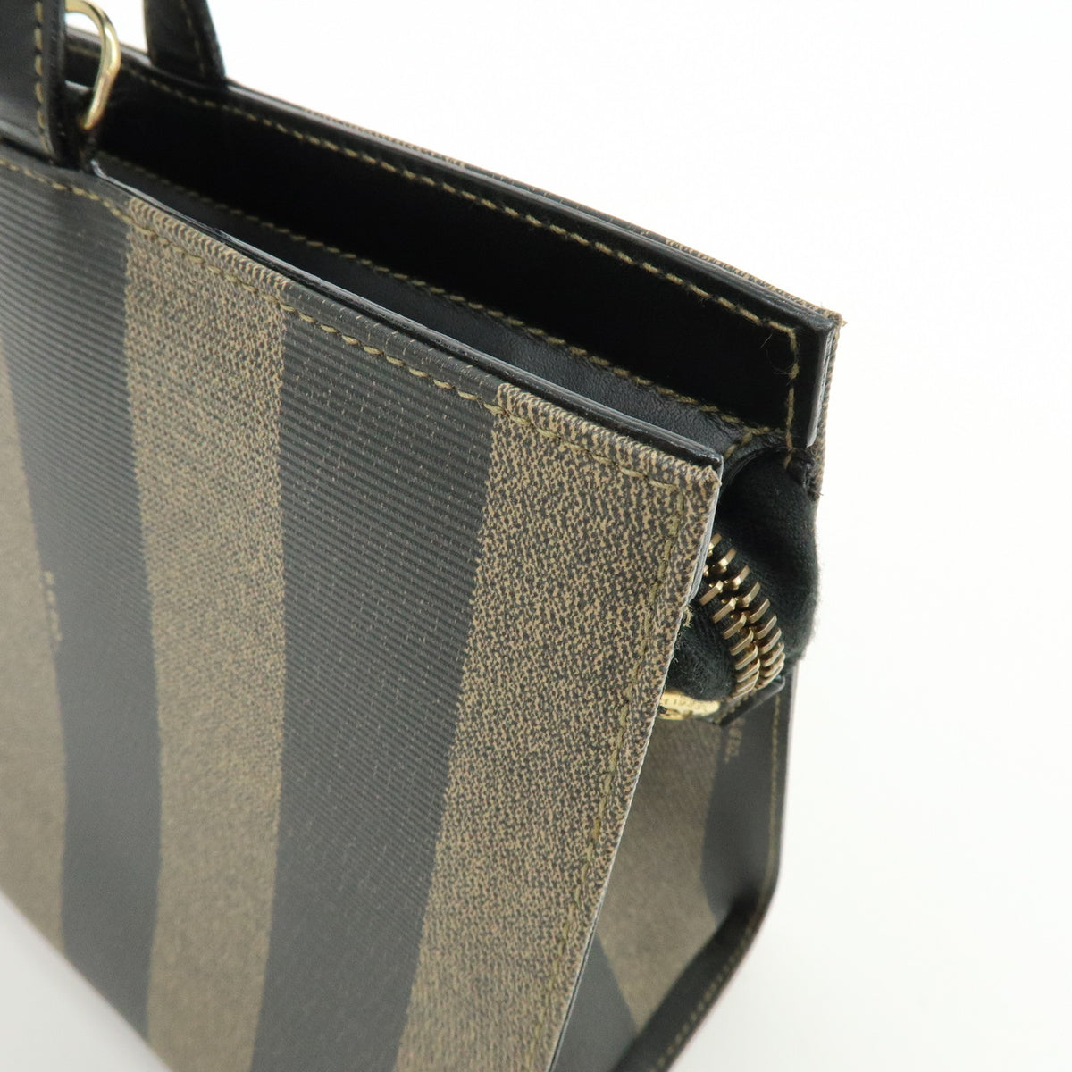 FENDI Pequin PVC Leather 2Way Hand Bag Black Brown 261390