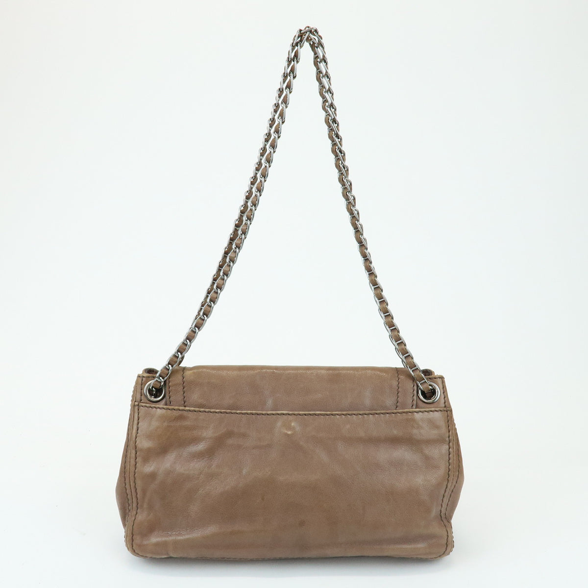 PRADA Front Flap Leather Chain Shoulder Bag Hand Bag Brown B4659C