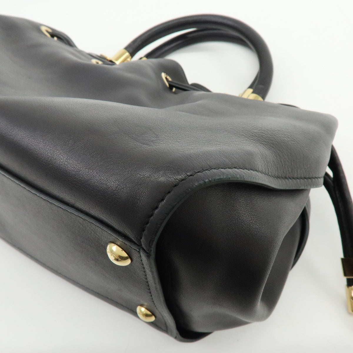 Ferragamo Sonia Leather 2Way Bag Hand Bag Shoulder Bag Black