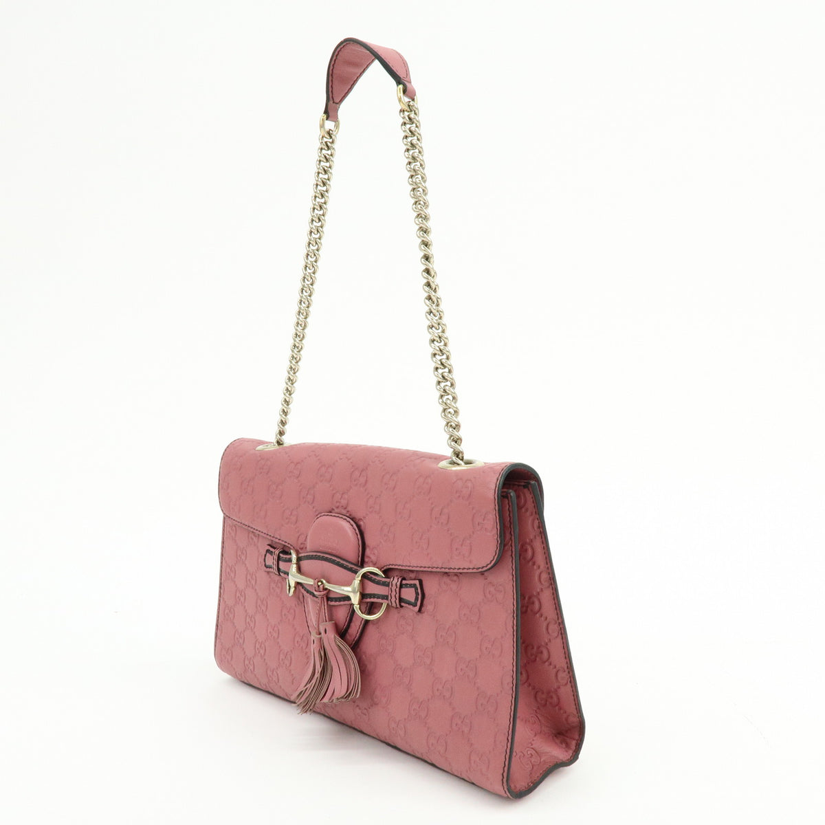 GUCCI Horsebit Guccissima Leather Chain Shoulder Hand Bag Pink 295402