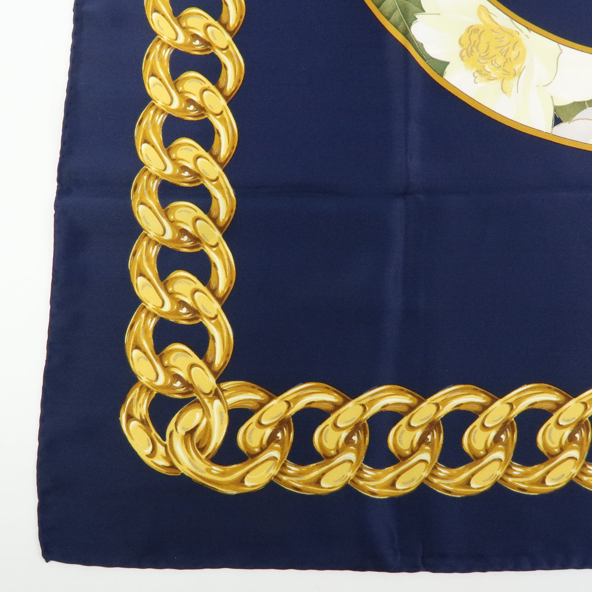CHANEL COCO Mark Silk 100% Scarf Navy Yellow White