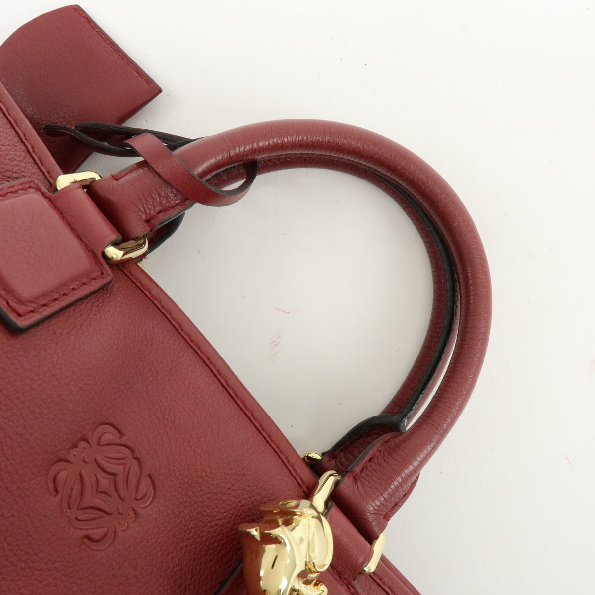 LOEWE Anagram Amazona 28 Leather Hand Bag Boston Bag Wine Red