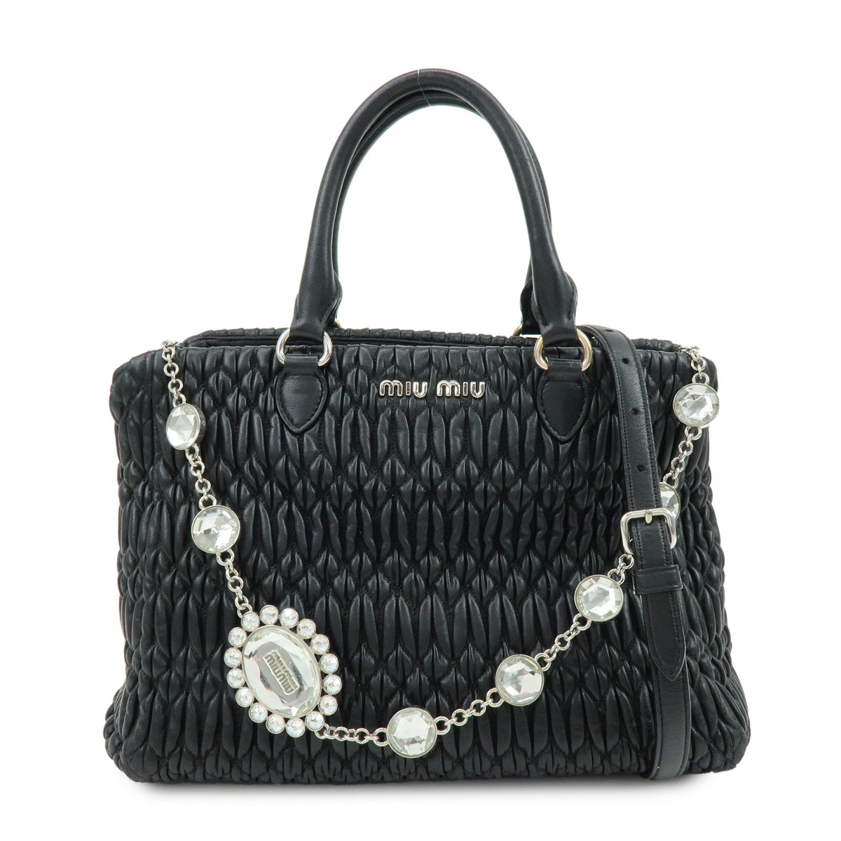 MIU MIU Matelasse Leataher 2Way Bag Hand Bag Shoulder Bag Black
