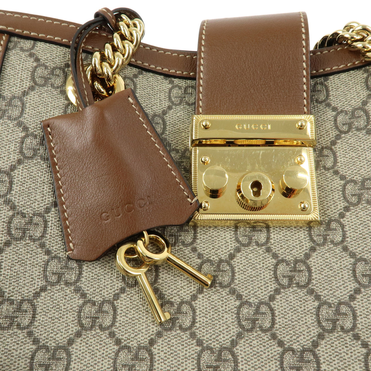 GUCCI Padlock GG Supreme Leather Chain Shoulder Bag Brown 498156
