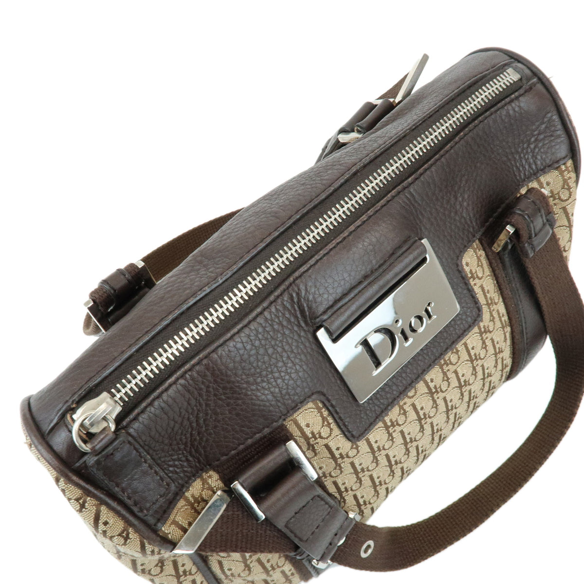 Christian Dior Trotter Jacquard Canvas Hand Bag Mini Boston Bag Brown
