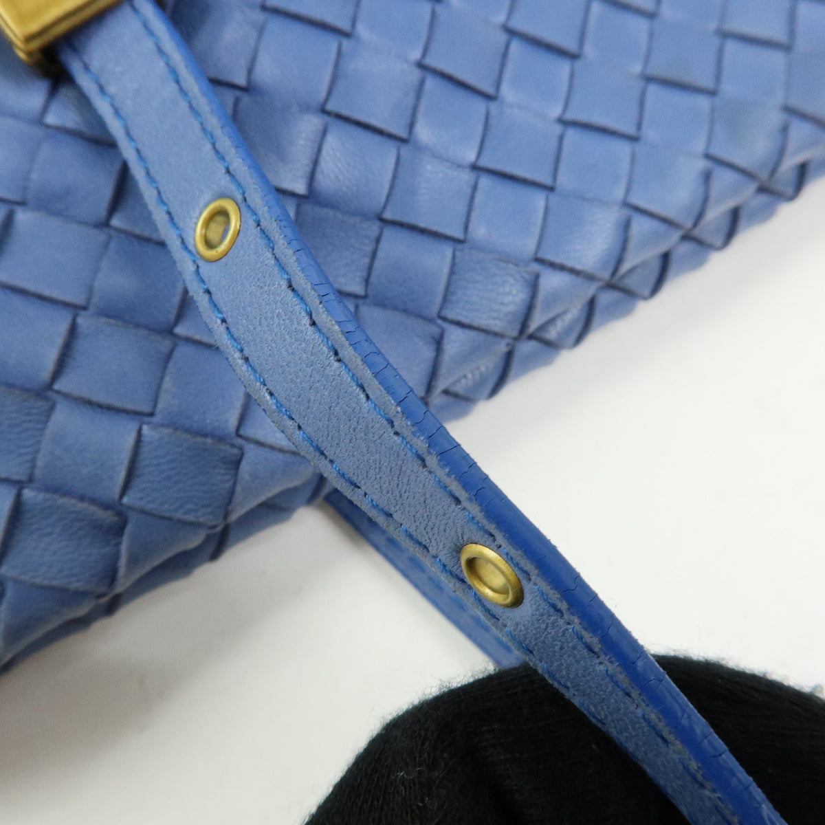 BOTTEGA VENETA Intrecciato Leather Tote Bag Hand Bag Blue V00A2