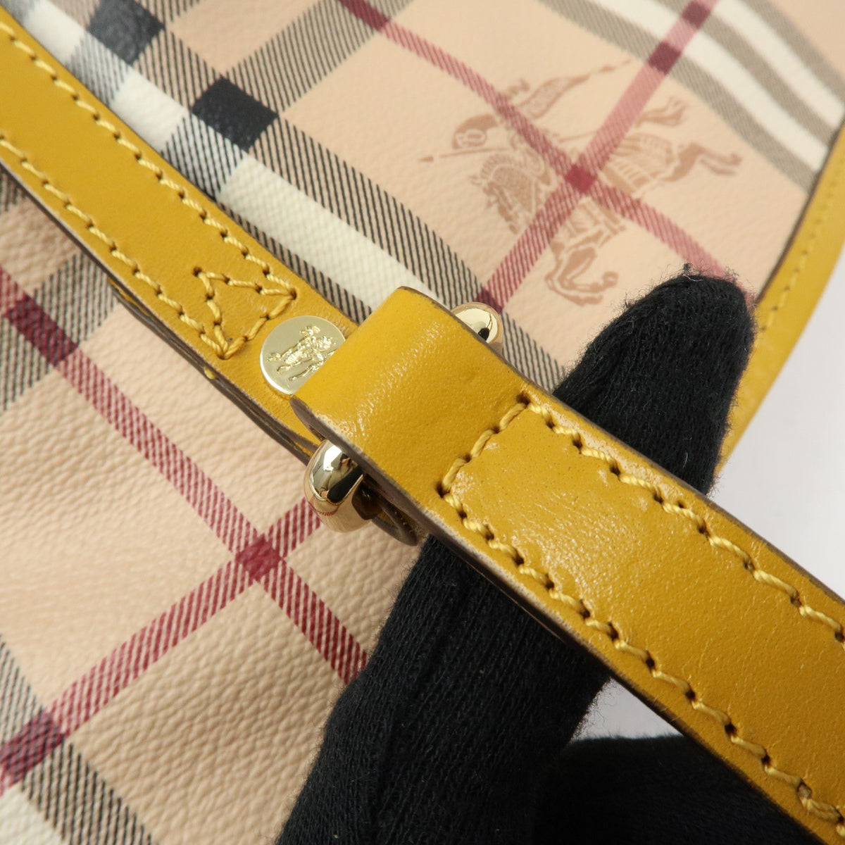 BURBERRY Haymarket Check PVC Leather Tote Bag Beige Mustard Yellow