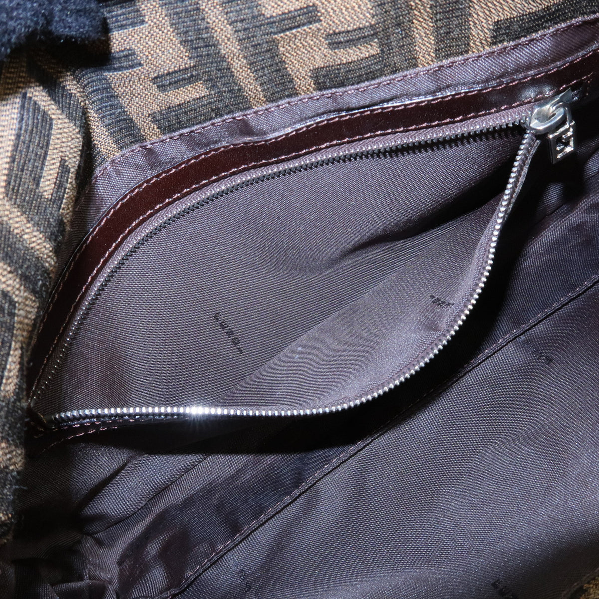 FENDI Zucca Mamma Baguette Jacquard Canvas Leather Shoulder Bag 26424