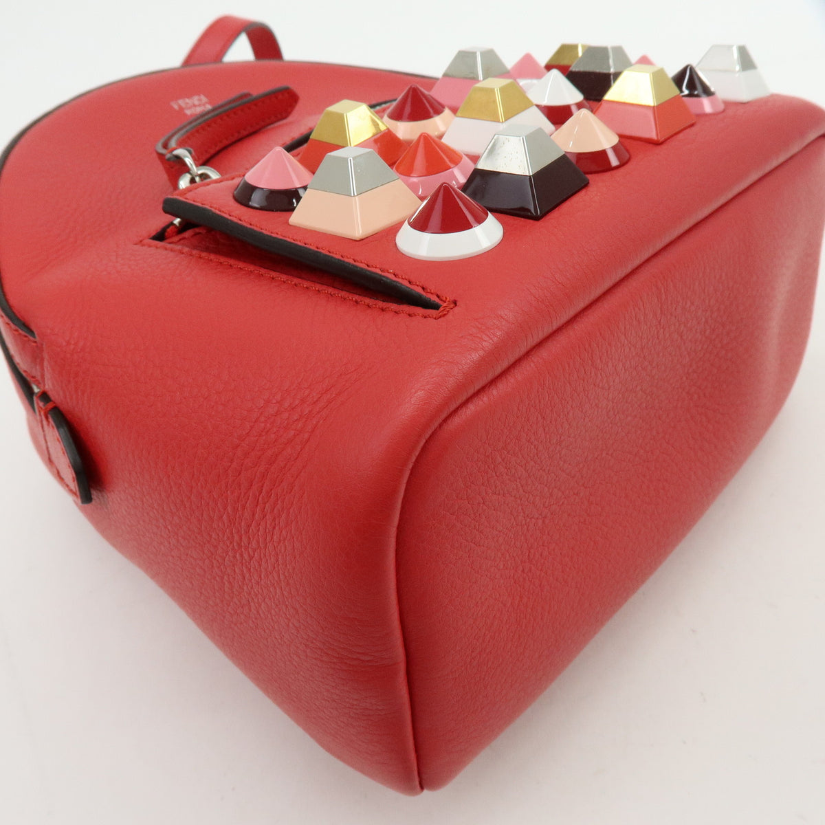 FENDI By the way Leather Mini Backpack Rucksack Studs Red 8BZ038