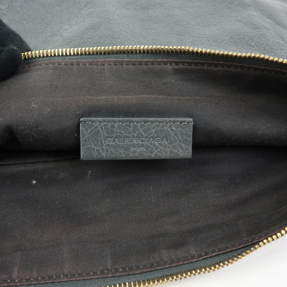 BALENCIAGA City Giant Motor Clutch Bag Leather Pouch Gray 370994