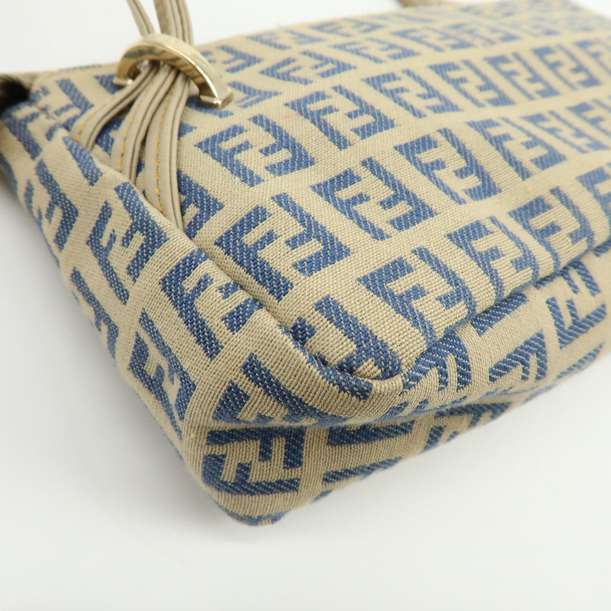 FENDI Zucchino Canvas Leather Mini Hand Bag Pouch Beige 8BR513