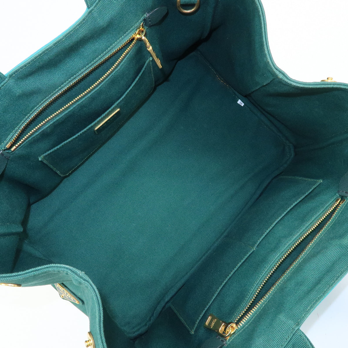 PRADA Logo Canapa Triangle Logo 2Way Tote Hand Bag  Green Blue BN2642