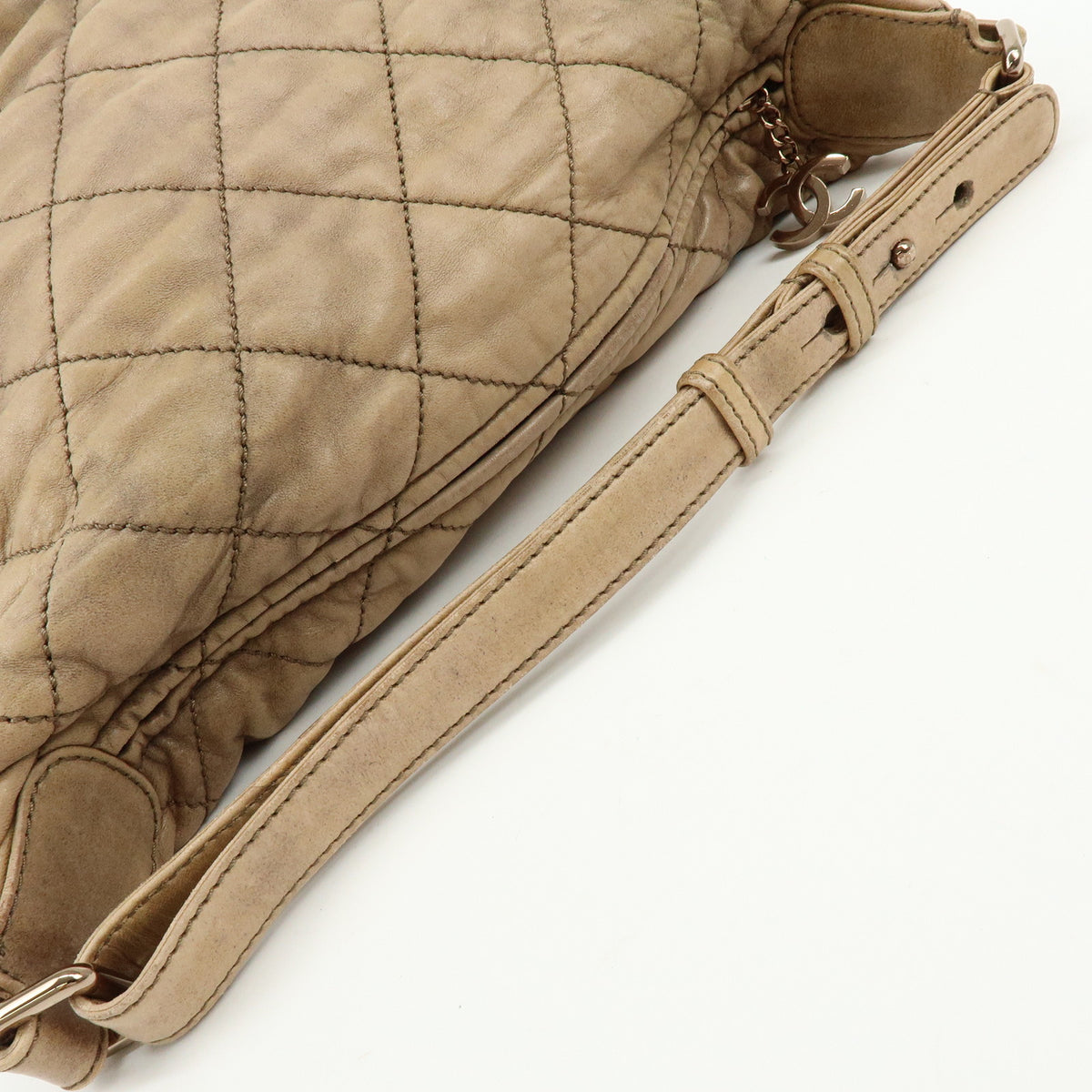 CHANEL Wild Stich Calf Skin Shoulder Bag Hand Bag Beige Metallic Pink