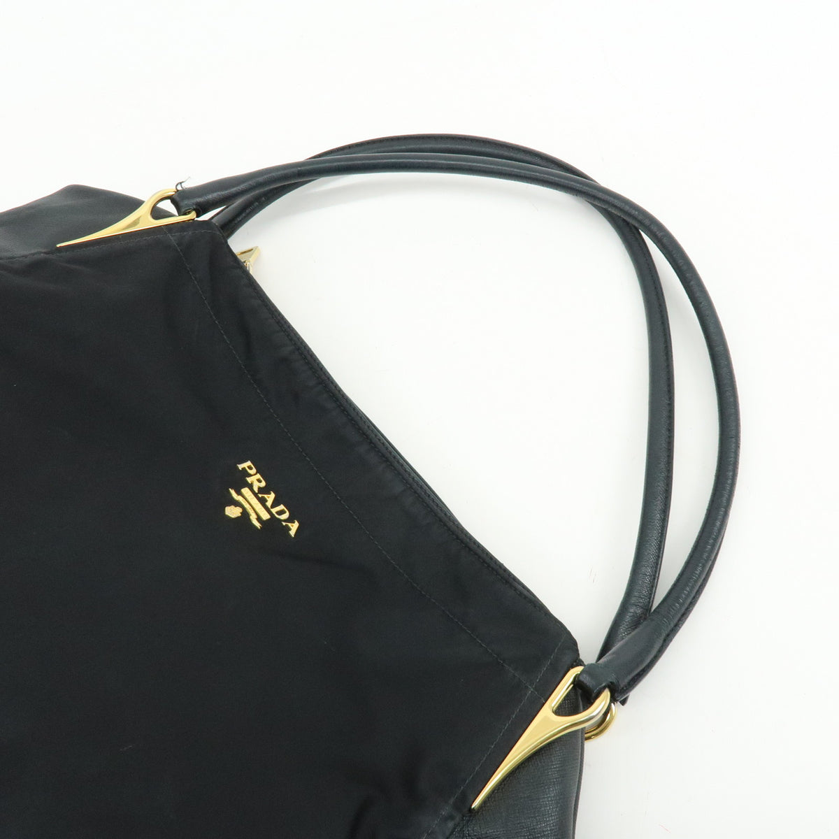 PRADA Nylon Saffiano Leather Shoulder Bag Hand Bag Black