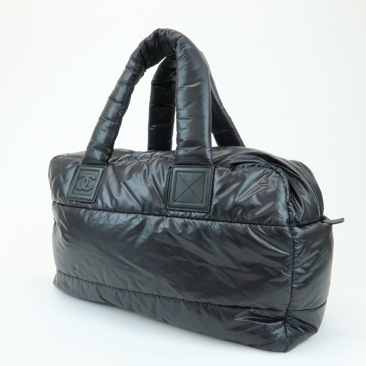 CHANEL COCO Cocoon Nylon Leather Boston Bag Hand Bag Black A47092